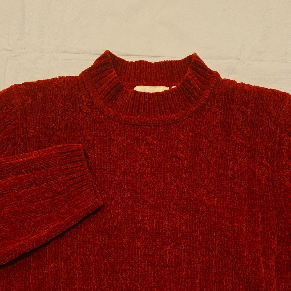 Alfred Dunner Womens Chenille Cable Knit Sweater Red‎  L